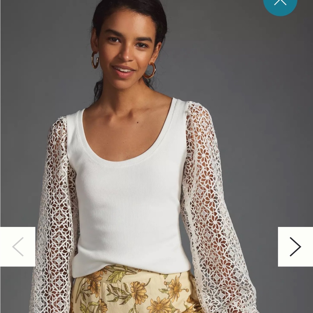 Anthropology Mauve White Lace Sleeve Top